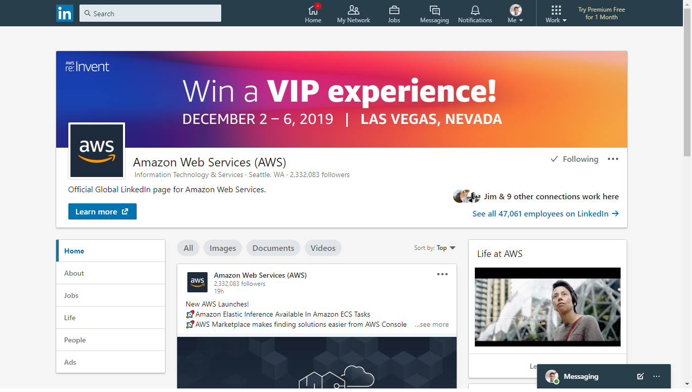 Amazon Web Services's page on LinkedIn